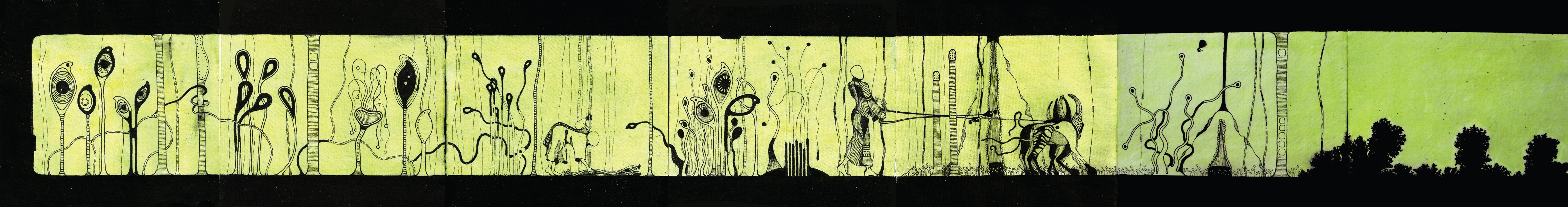 The Eye Garden - Harvest Scene | Pigment ink on handmade cotton rag paper | 15 x 110 cm | 2012